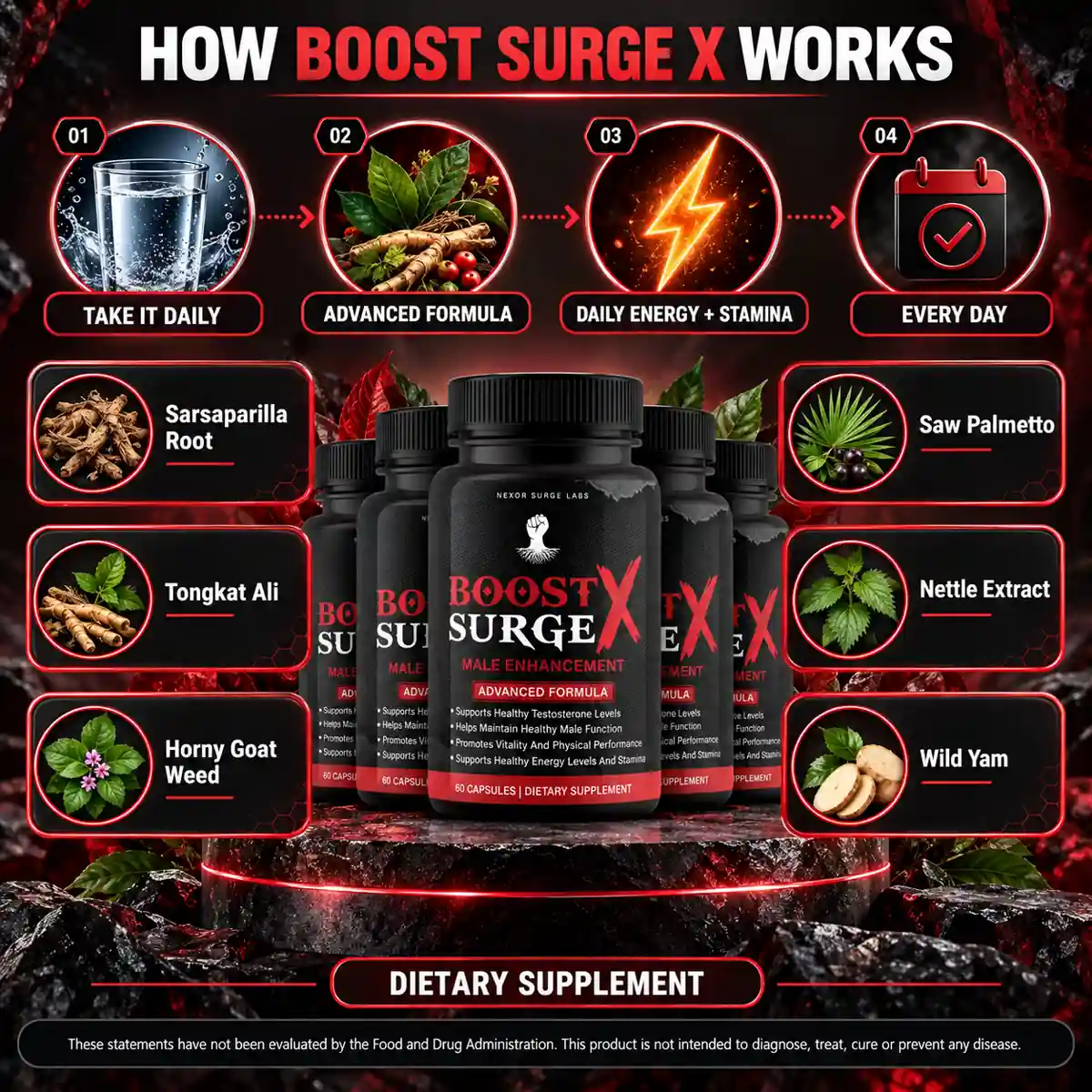 The manufacturer's four-step routine panel for Boost Surge X